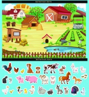 Магнитный плакат "Ферма. Домашние животные и их детеныши"